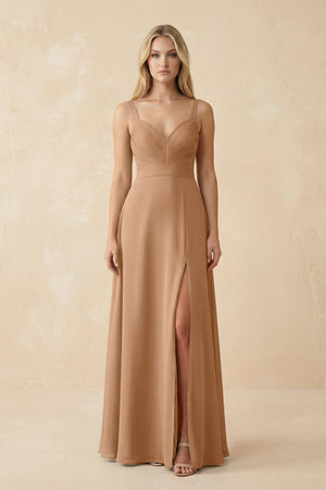 Sweetheart A - Line Pleated Chiffon Bridesmaid Dress in Bronzer - SHE IS ME Bridesmaid Dresses