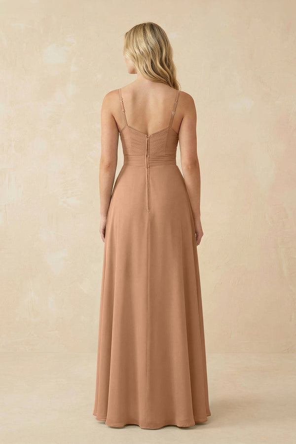Sweetheart A - Line Pleated Chiffon Bridesmaid Dress in Bronzer - SHE IS ME Bridesmaid Dresses