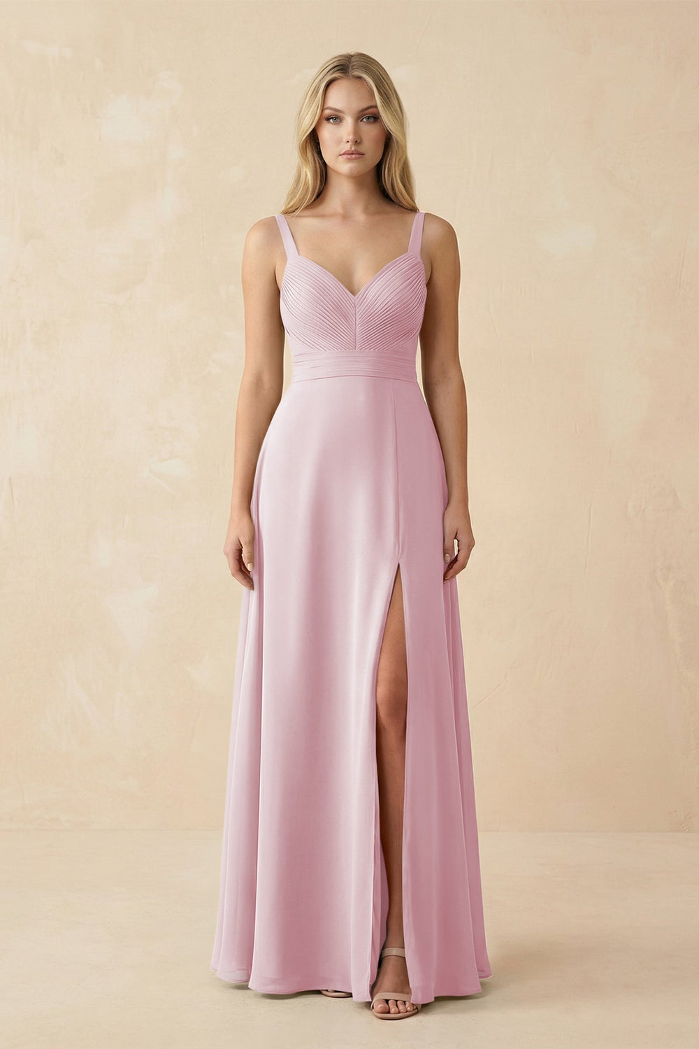 Sweetheart A - Line Pleated Chiffon Bridesmaid Dress in Candy Pink - KISS BRIDAL Bridesmaid Dresses