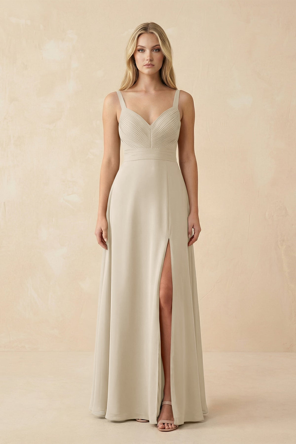 Sweetheart A - Line Pleated Chiffon Bridesmaid Dress in Champagne - KISS BRIDAL Bridesmaid Dresses