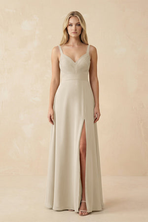 Sweetheart A - Line Pleated Chiffon Bridesmaid Dress in Champagne - SHE IS ME Bridesmaid Dresses