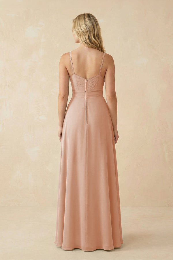 Sweetheart A - Line Pleated Chiffon Bridesmaid Dress in Champagne Rose - SHE IS ME Bridesmaid Dresses