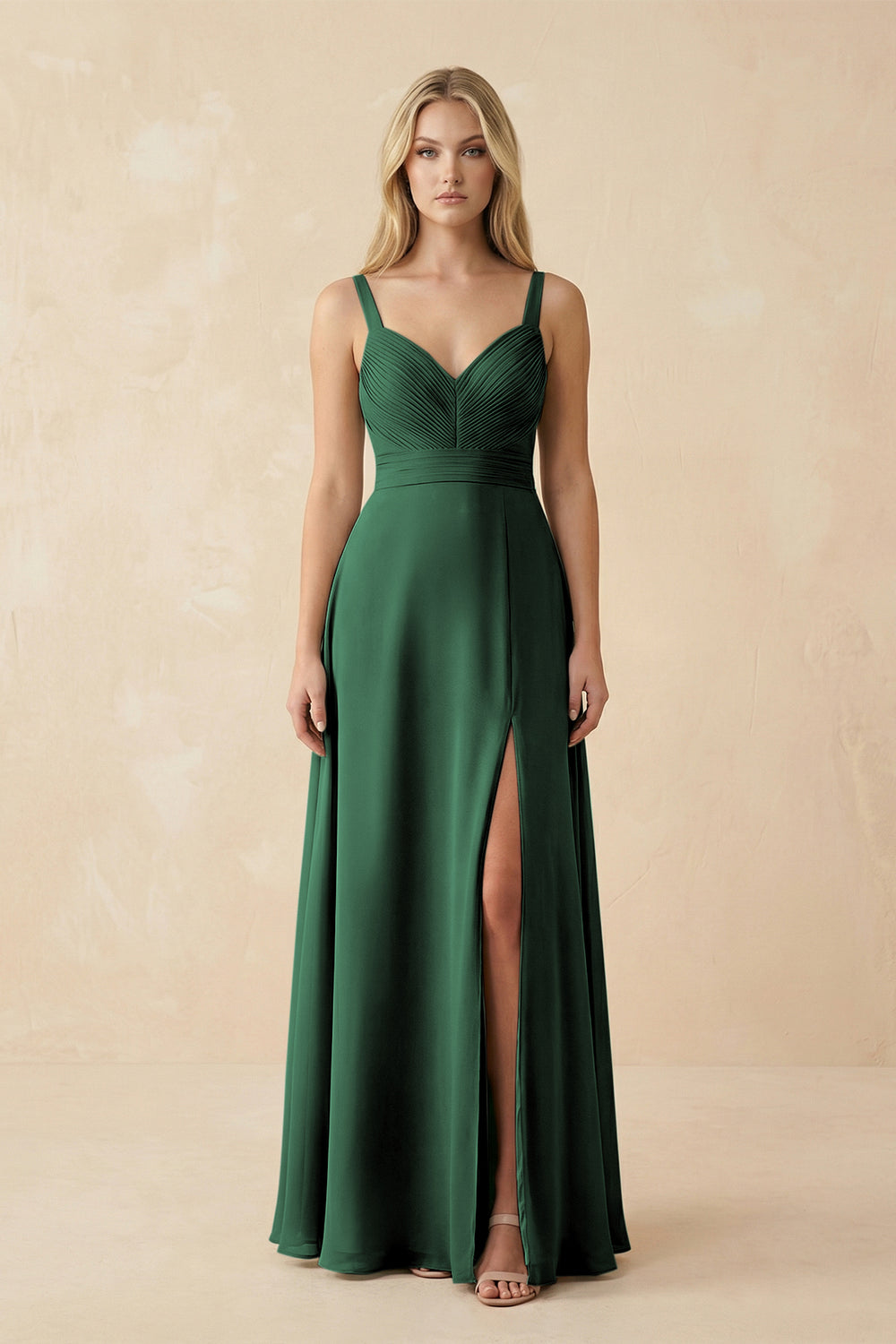 Sweetheart A-Line Pleated Chiffon Bridesmaid Dress in Dark Green