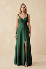 Sweetheart A - Line Pleated Chiffon Bridesmaid Dress in Dark Green - KISS BRIDAL Bridesmaid Dresses