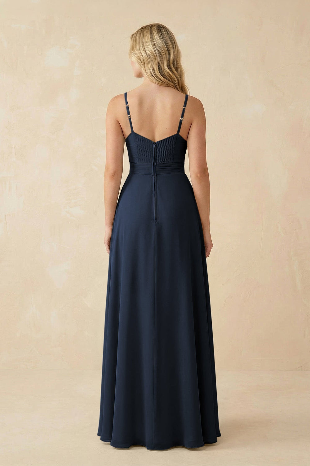 Sweetheart A - Line Pleated Chiffon Bridesmaid Dress in Dark Navy - KISS BRIDAL Bridesmaid Dresses