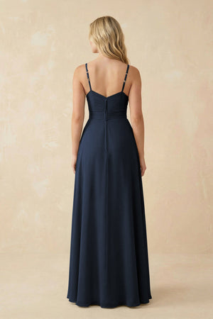 Sweetheart A - Line Pleated Chiffon Bridesmaid Dress in Dark Navy - SHE IS ME Bridesmaid Dresses