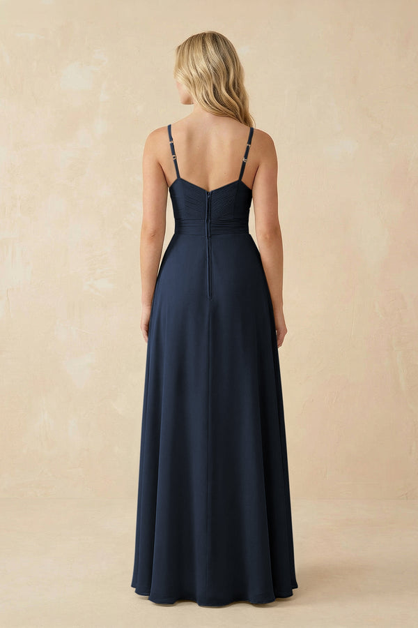 Sweetheart A - Line Pleated Chiffon Bridesmaid Dress in Dark Navy - SHE IS ME Bridesmaid Dresses