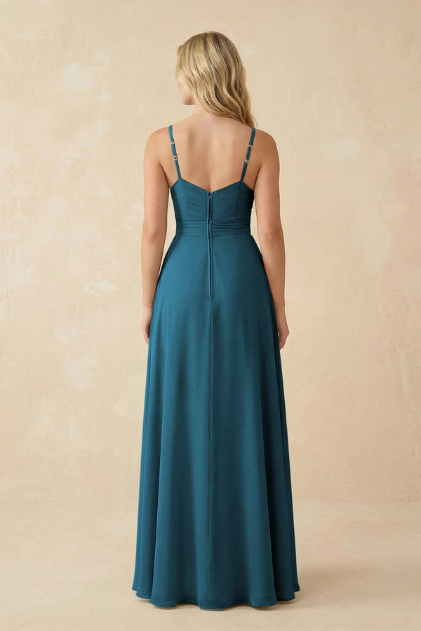 Sweetheart A - Line Pleated Chiffon Bridesmaid Dress in Dark Teal - SHE IS ME Bridesmaid Dresses