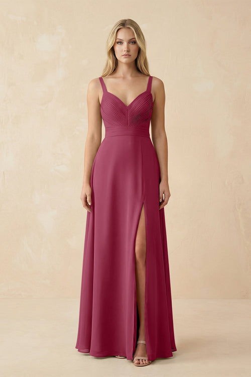 Sweetheart A - Line Pleated Chiffon Bridesmaid Dress in Desert Rose - SHE IS ME Bridesmaid Dresses