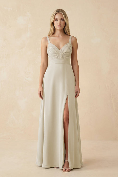 Sweetheart A - Line Pleated Chiffon Bridesmaid Dress in Dove Gray - SHE IS ME Bridesmaid Dresses