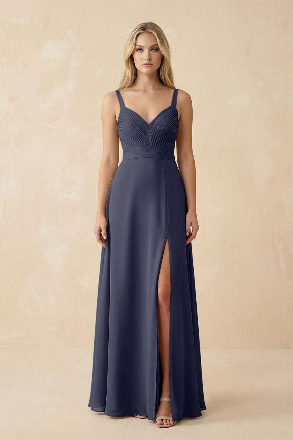 Sweetheart A - Line Pleated Chiffon Bridesmaid Dress in Dusk Blue - KISS BRIDAL Bridesmaid Dresses