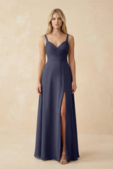 Sweetheart A - Line Pleated Chiffon Bridesmaid Dress in Dusk Blue - KISS BRIDAL Bridesmaid Dresses