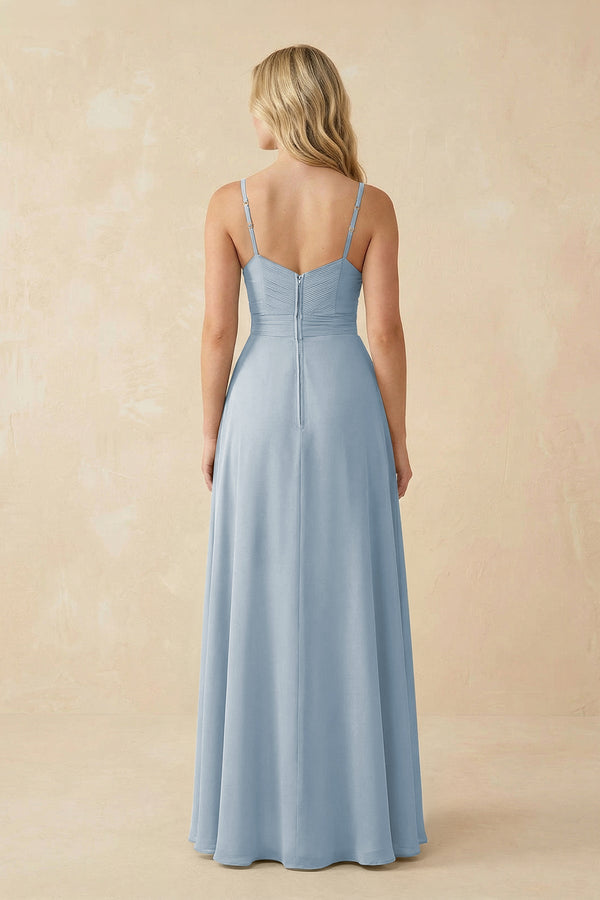 Sweetheart A - Line Pleated Chiffon Bridesmaid Dress in Dusty Blue - SHE IS ME Bridesmaid Dresses
