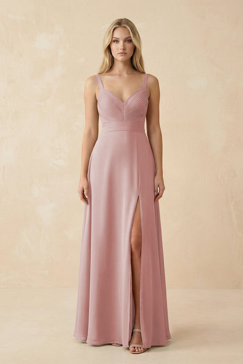 Sweetheart A - Line Pleated Chiffon Bridesmaid Dress in Dusty Rose - SHE IS ME Bridesmaid Dresses