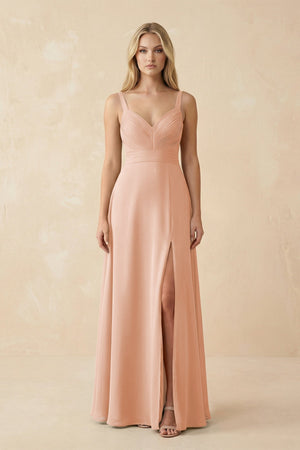 Sweetheart A - Line Pleated Chiffon Bridesmaid Dress in English Rose - SHE IS ME Bridesmaid Dresses