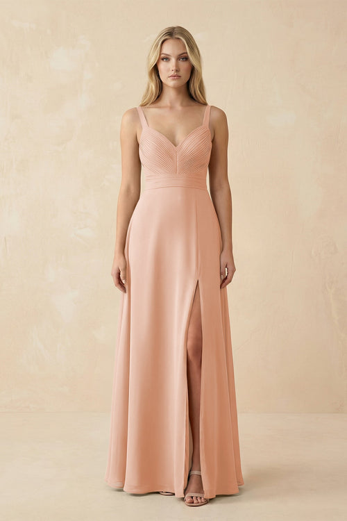 Sweetheart A - Line Pleated Chiffon Bridesmaid Dress in English Rose - SHE IS ME Bridesmaid Dresses