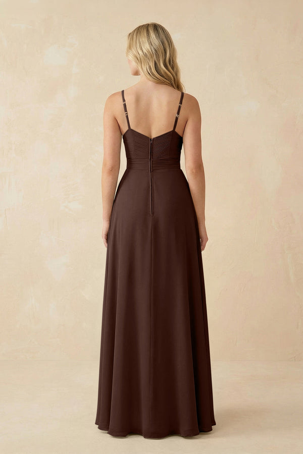 Sweetheart A - Line Pleated Chiffon Bridesmaid Dress in Espresso - SHE IS ME Bridesmaid Dresses