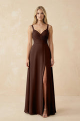 Sweetheart A - Line Pleated Chiffon Bridesmaid Dress in Espresso - KISS BRIDAL Bridesmaid Dresses