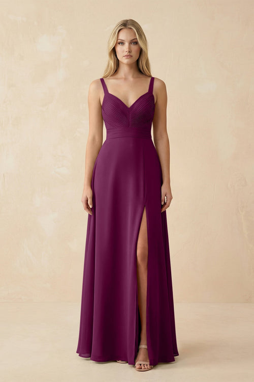 Sweetheart A - Line Pleated Chiffon Bridesmaid Dress in Fig - SHE IS ME Bridesmaid Dresses
