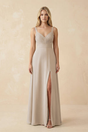 Sweetheart A - Line Pleated Chiffon Bridesmaid Dress in Frost - SHE IS ME Bridesmaid Dresses