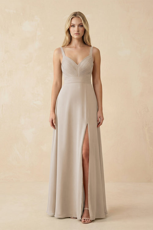 Sweetheart A - Line Pleated Chiffon Bridesmaid Dress in Frost - SHE IS ME Bridesmaid Dresses