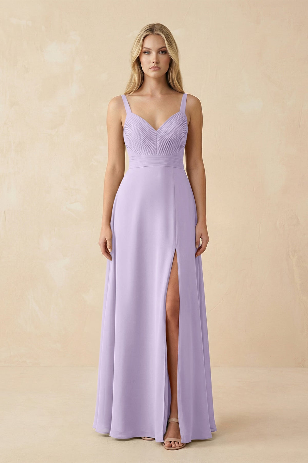 Sweetheart A - Line Pleated Chiffon Bridesmaid Dress in Lavender - KISS BRIDAL Bridesmaid Dresses
