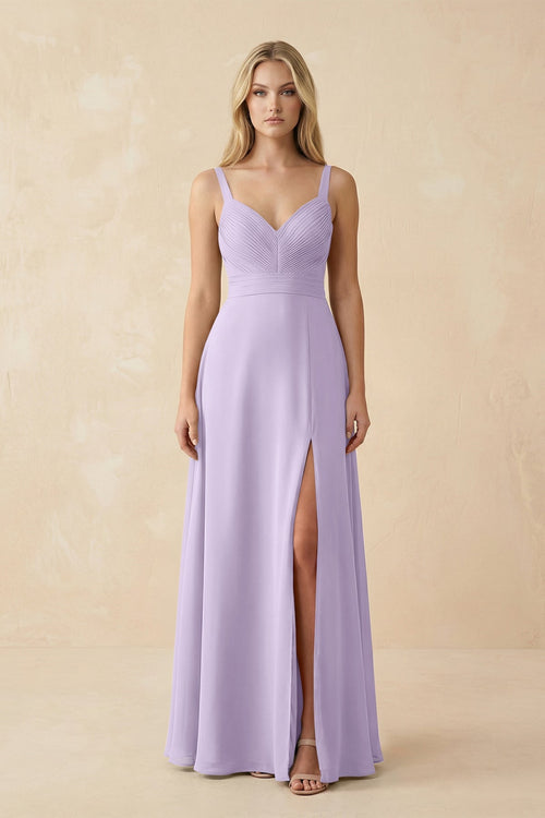 Sweetheart A - Line Pleated Chiffon Bridesmaid Dress in Lavender - SHE IS ME Bridesmaid Dresses