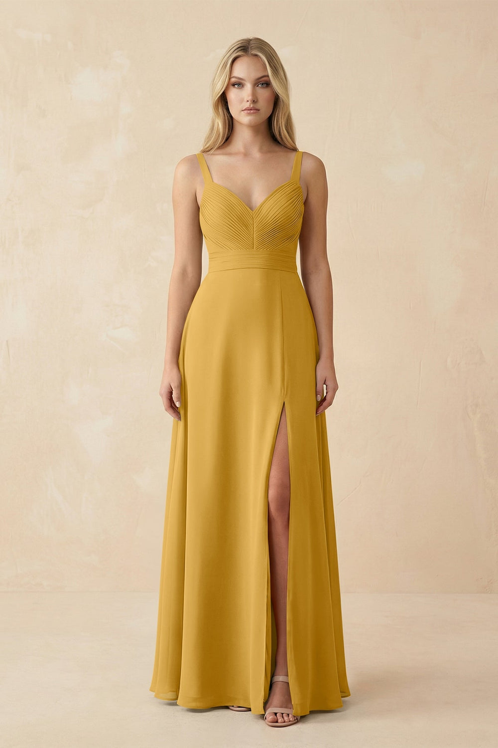 Sweetheart A - Line Pleated Chiffon Bridesmaid Dress in Marigold - KISS BRIDAL Bridesmaid Dresses
