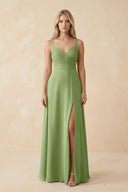 Sweetheart A - Line Pleated Chiffon Bridesmaid Dress in Matcha - SHE IS ME Bridesmaid Dresses