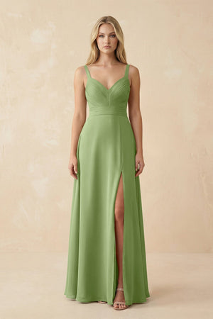 Sweetheart A - Line Pleated Chiffon Bridesmaid Dress in Matcha - SHE IS ME Bridesmaid Dresses
