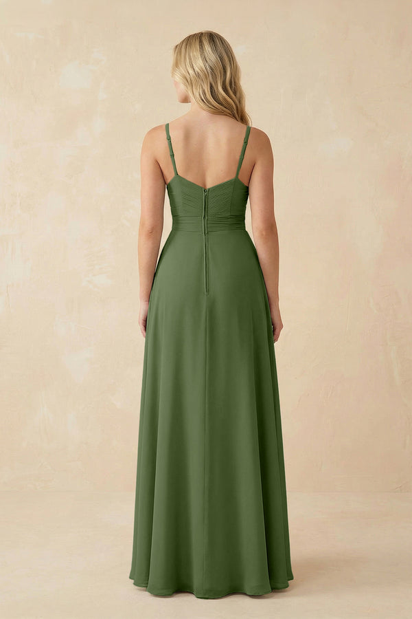 Sweetheart A-Line Pleated Chiffon Bridesmaid Dress in Moss (2) | KISSBRIDAL