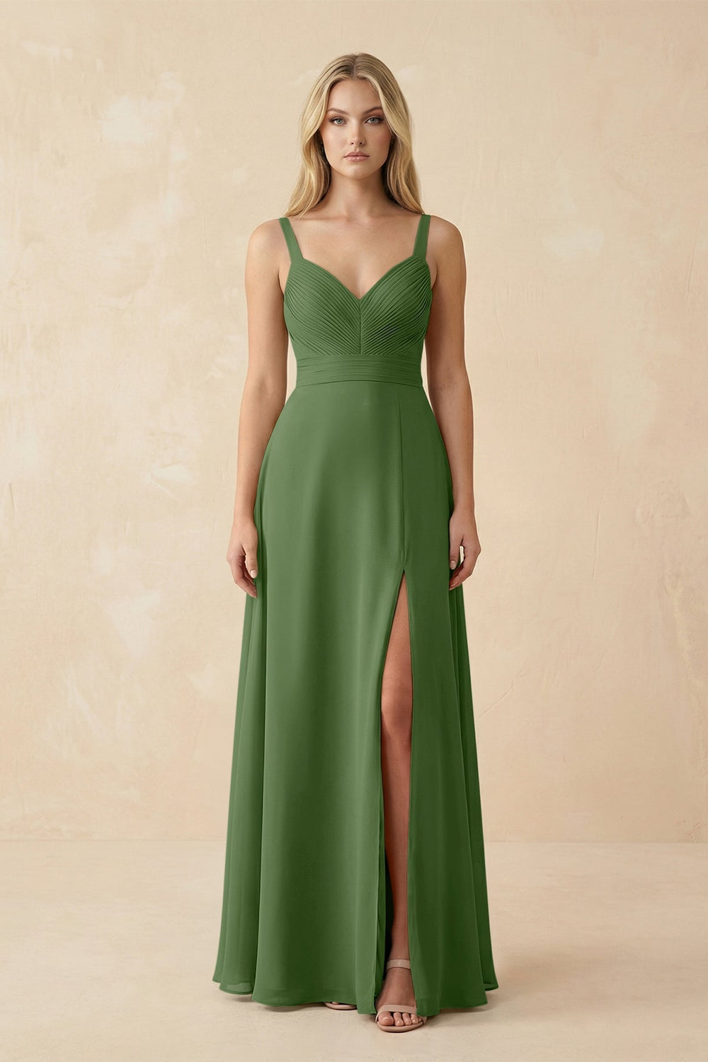 Sweetheart A - Line Pleated Chiffon Bridesmaid Dress in Moss - KISS BRIDAL Bridesmaid Dresses