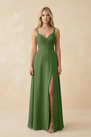 Sweetheart A - Line Pleated Chiffon Bridesmaid Dress in Moss - SHE IS ME Bridesmaid Dresses