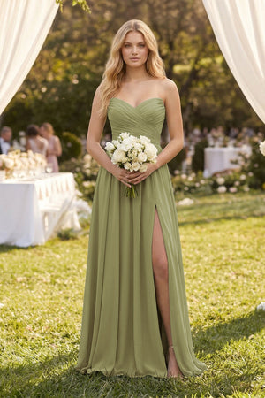 Sweetheart A - Line Pleated Chiffon Bridesmaid Dress in Moss Green - SHE IS ME Bridesmaid Dresses