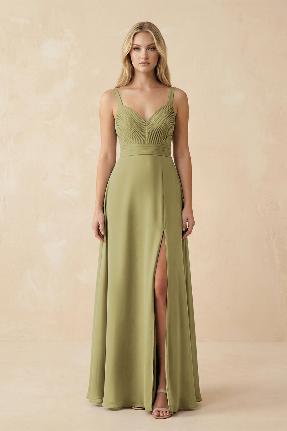 Sweetheart A-Line Pleated Chiffon Bridesmaid Dress in Moss Green