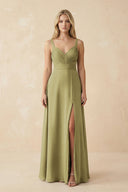 Sweetheart A-Line Pleated Chiffon Bridesmaid Dress in Moss Green | KISSBRIDAL