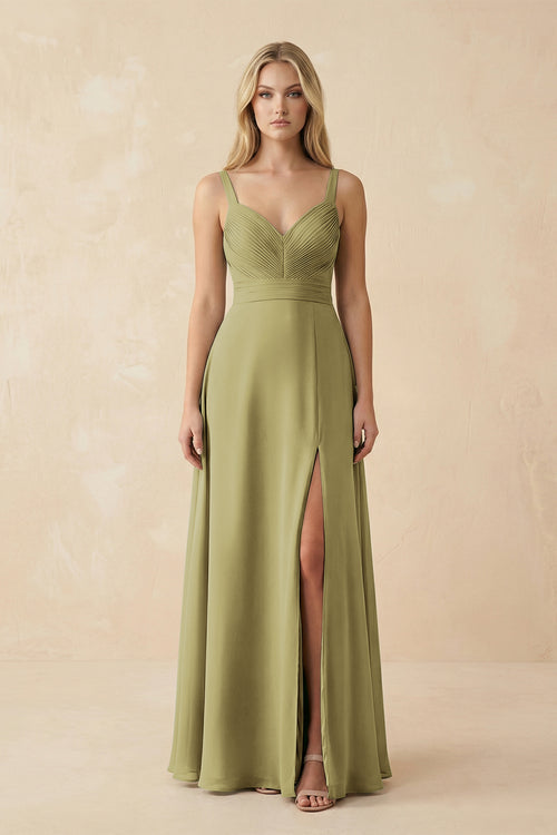 Sweetheart A-Line Pleated Chiffon Bridesmaid Dress in Moss Green | KISSBRIDAL