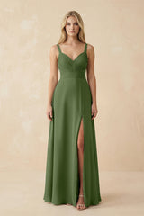 Sweetheart A-Line Pleated Chiffon Bridesmaid Dress in Moss | KISSBRIDAL