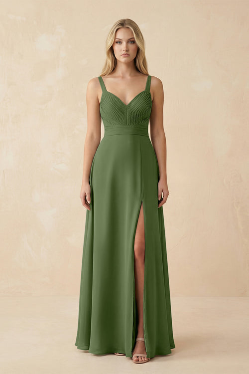 Sweetheart A-Line Pleated Chiffon Bridesmaid Dress in Moss | KISSBRIDAL