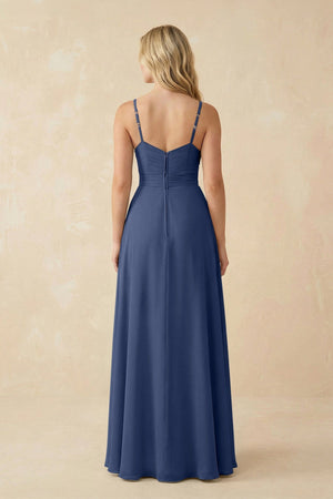 Sweetheart A - Line Pleated Chiffon Bridesmaid Dress in Navy - SHE IS ME Bridesmaid Dresses