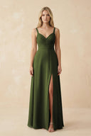 Sweetheart A - Line Pleated Chiffon Bridesmaid Dress in Olive - SHE IS ME Bridesmaid Dresses