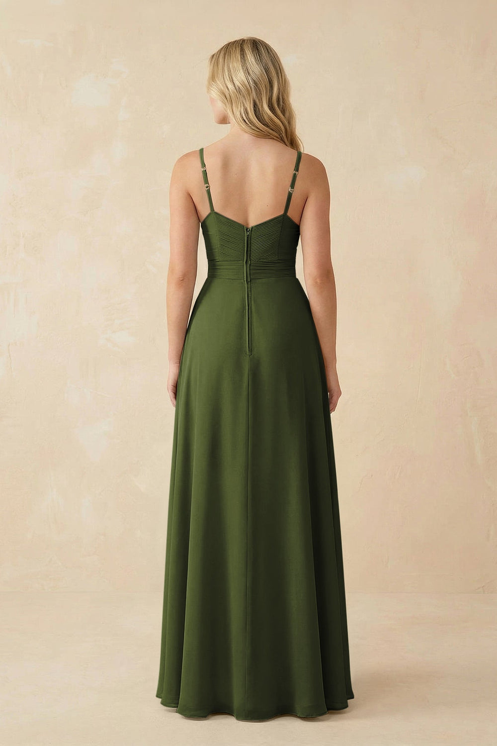 Sweetheart A - Line Pleated Chiffon Bridesmaid Dress in Olive - KISS BRIDAL Bridesmaid Dresses