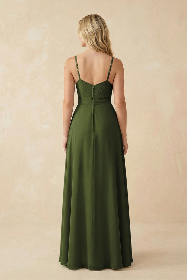 Sweetheart A - Line Pleated Chiffon Bridesmaid Dress in Olive - SHE IS ME Bridesmaid Dresses