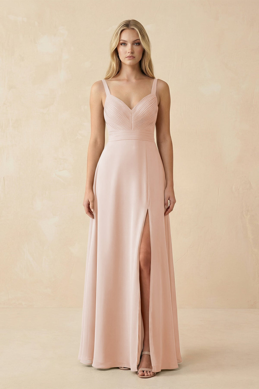 Sweetheart A - Line Pleated Chiffon Bridesmaid Dress in Pale Blush - KISS BRIDAL Bridesmaid Dresses
