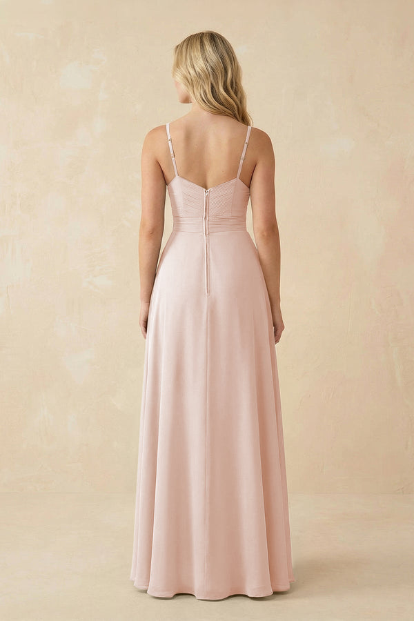Sweetheart A - Line Pleated Chiffon Bridesmaid Dress in Pale Blush - SHE IS ME Bridesmaid Dresses