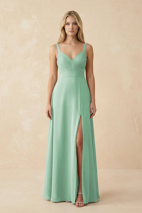 Sweetheart A - Line Pleated Chiffon Bridesmaid Dress in Pale Pistachio - SHE IS ME Bridesmaid Dresses