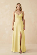 Sweetheart A - Line Pleated Chiffon Bridesmaid Dress in Pastel Yellow - SHE IS ME Bridesmaid Dresses