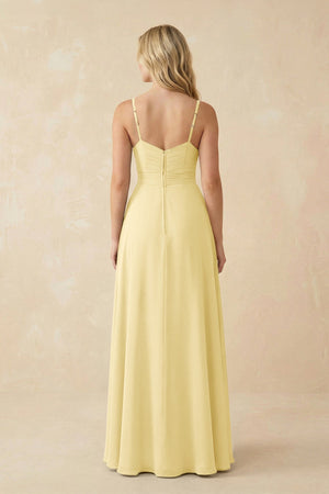 Sweetheart A - Line Pleated Chiffon Bridesmaid Dress in Pastel Yellow - SHE IS ME Bridesmaid Dresses