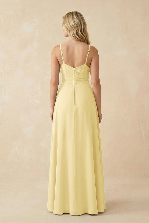 Sweetheart A - Line Pleated Chiffon Bridesmaid Dress in Pastel Yellow - SHE IS ME Bridesmaid Dresses