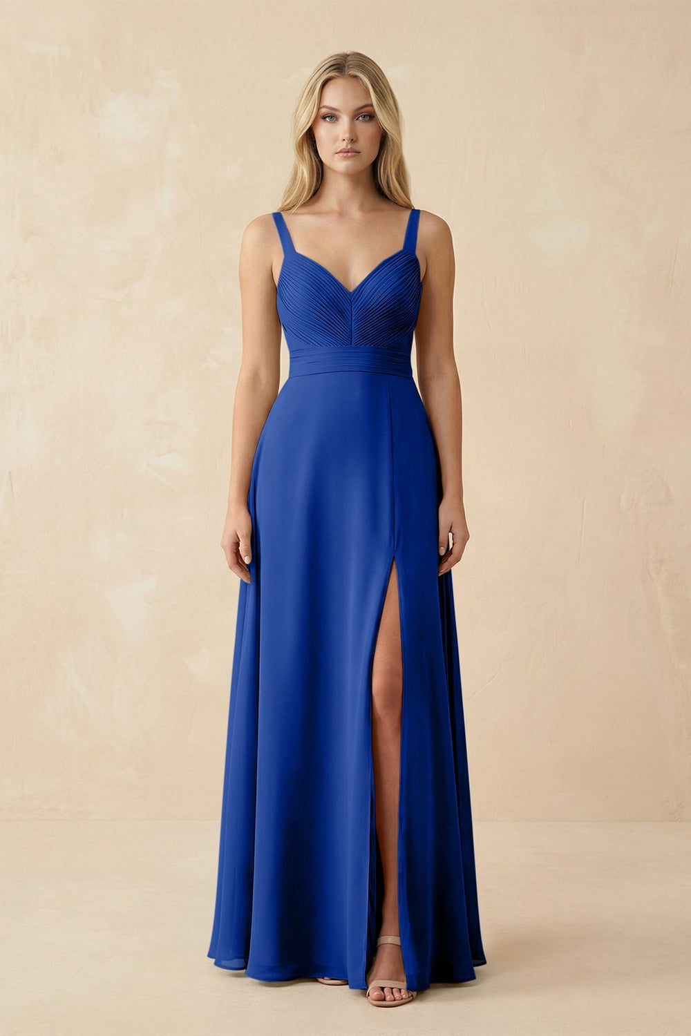 Sweetheart A - Line Pleated Chiffon Bridesmaid Dress in Royal Blue - KISS BRIDAL Bridesmaid Dresses